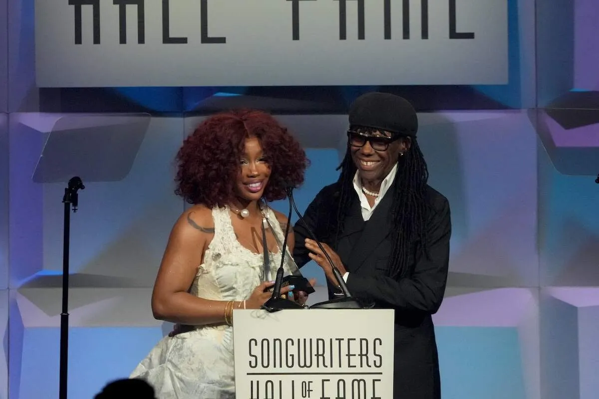 Singer SZA and Nile Rodgers speak onstage during the 2024 Songwriters Hall of Fame Induction and Awards Gala