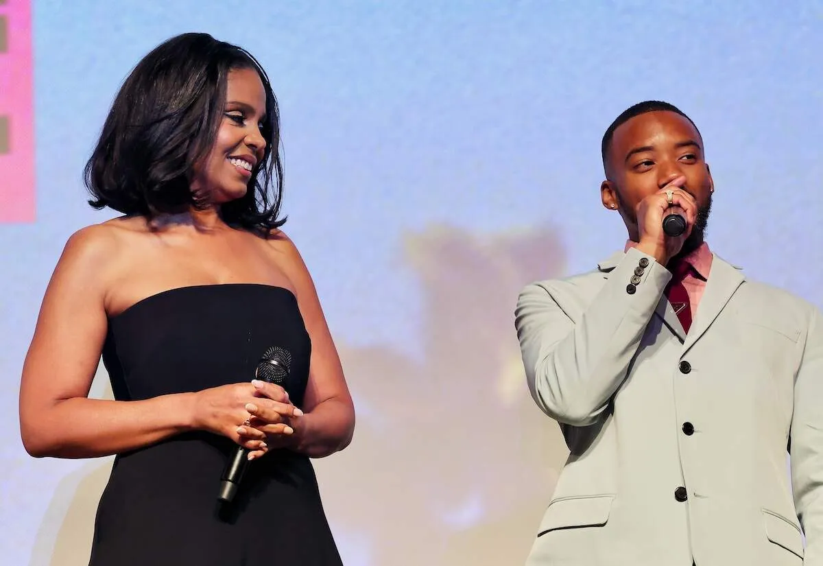 Actors Sanaa Lathan and Algee Smith speak on stage after the Young Wild Free premiere