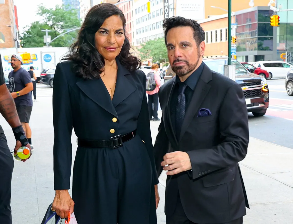 Sarita Choudhury and Mario Cantone are seen at the film set of the 'And Just Like That' TV Series in Midtown, Manhattan on June 26, 2024