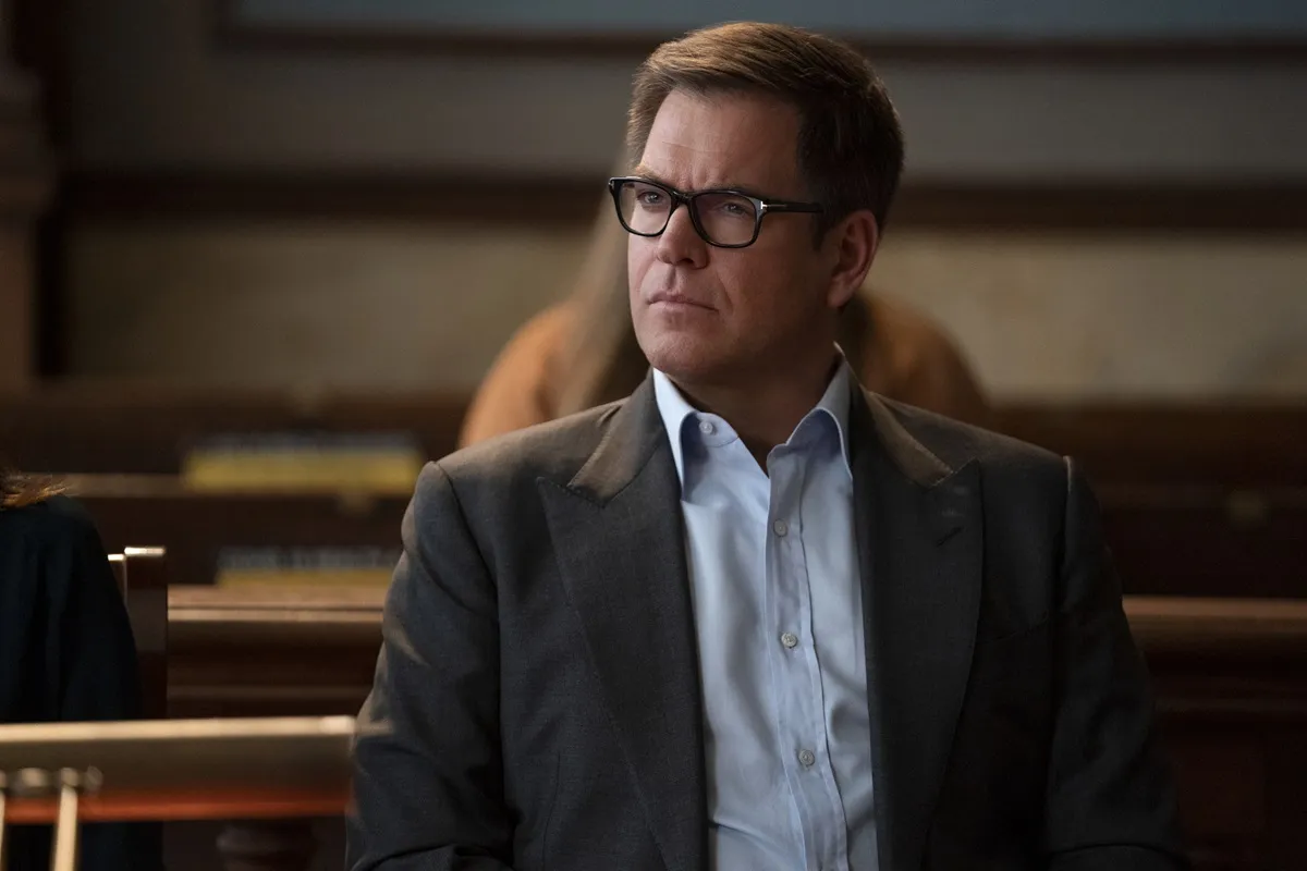 Michael Weatherly sitting in a court room as the character Jason Bull in 'Bull'.