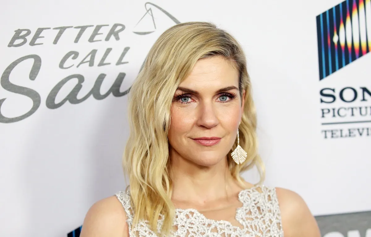 Rhea Seehorn attends the Los Angeles premiere of AMC's "Better Call Saul" Season 5 in a white dress.