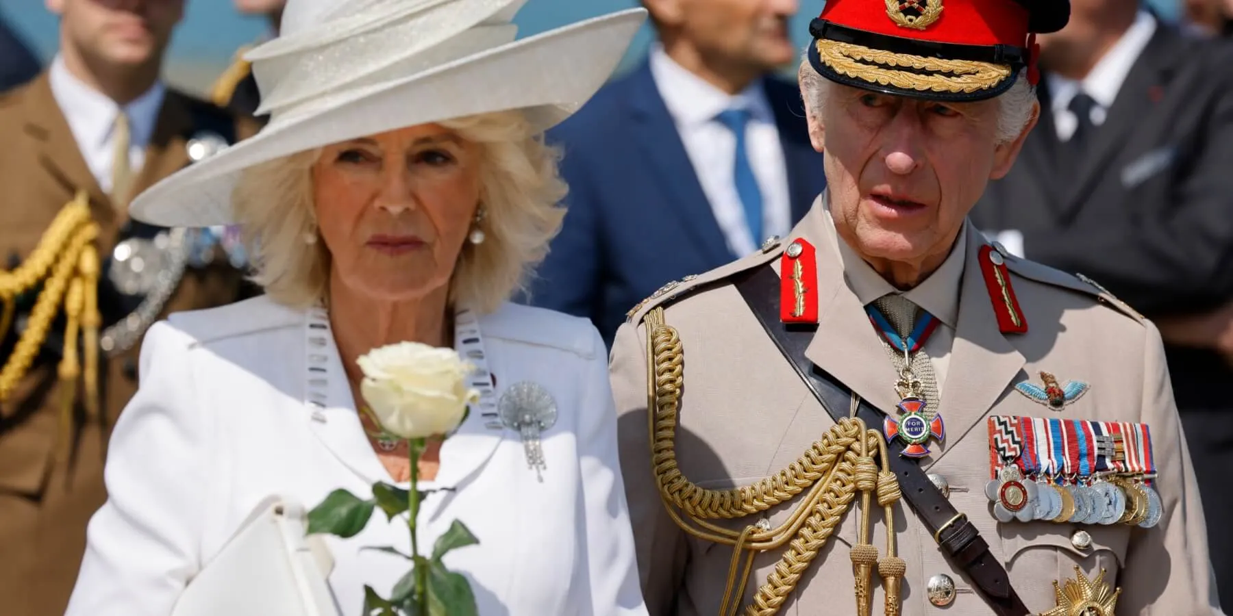 Queen Camilla and King Charles III attend a ceremony marking the 80th anniversary of D-Day.