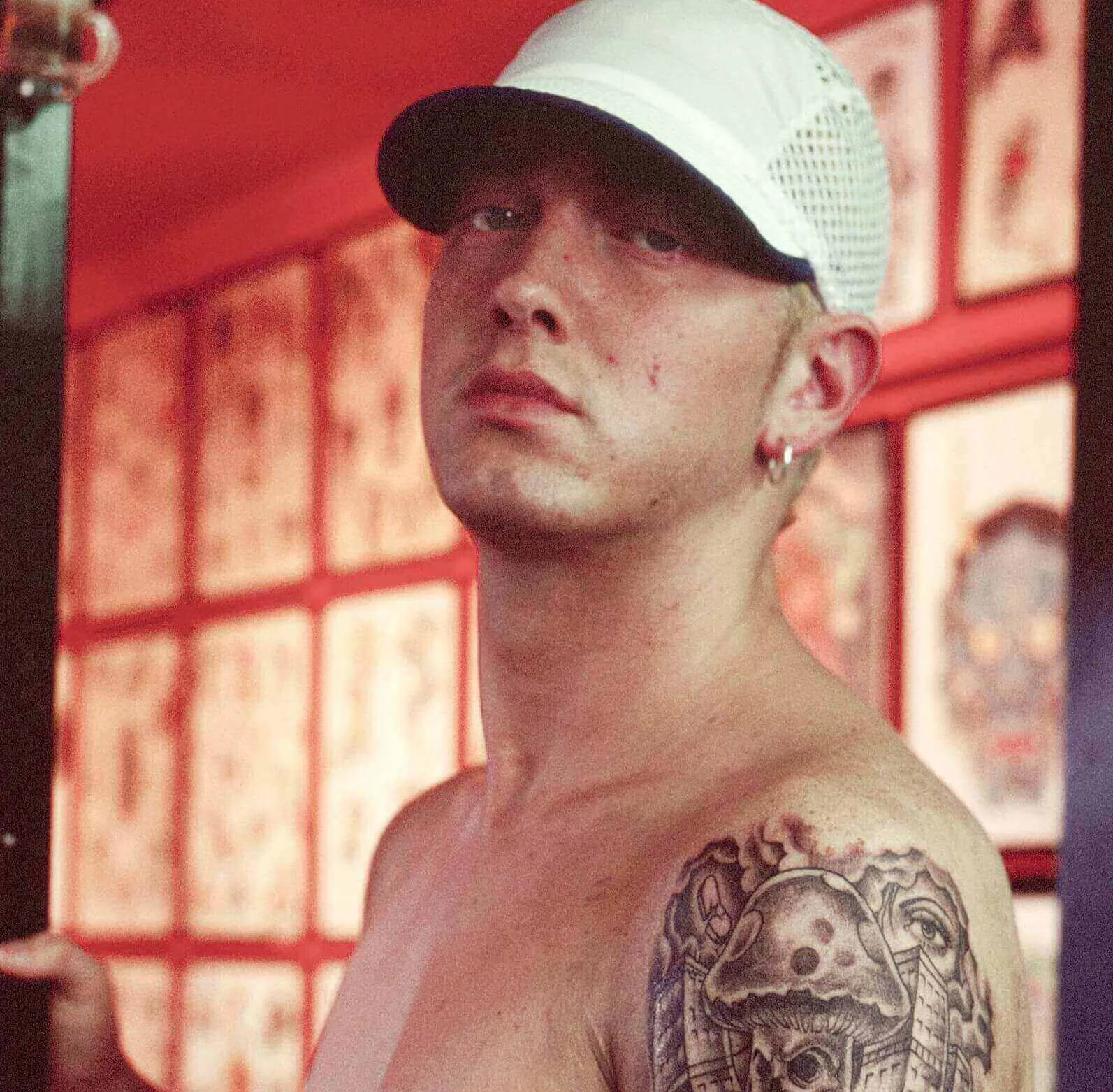 "Houdini" star Eminem wearing a hat