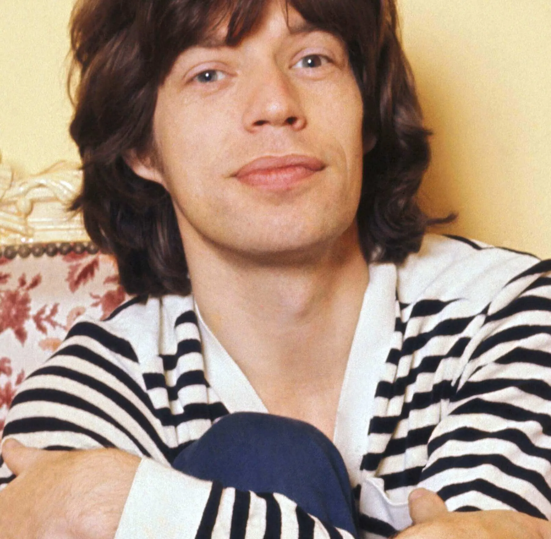 Mick Jagger wearing stripes