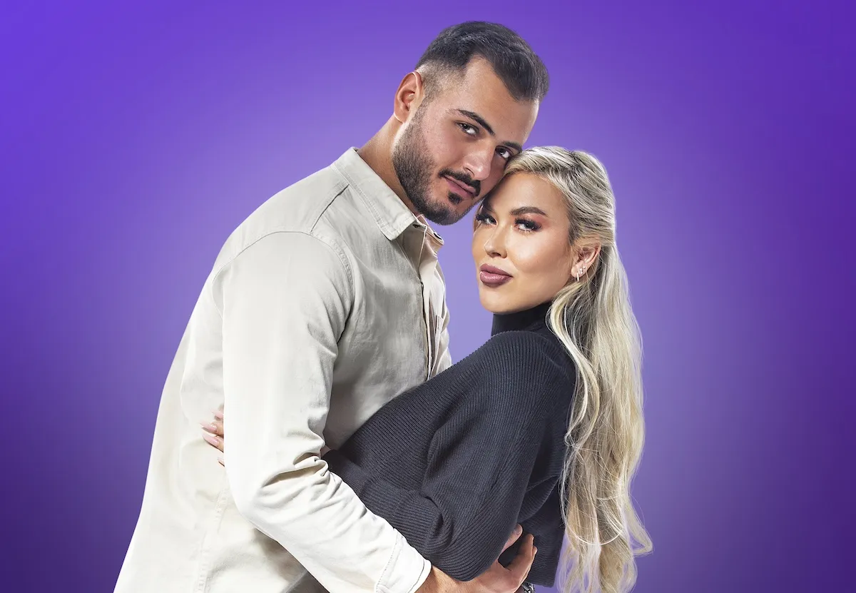 Tigerlily and Adnan on a purple background in a promo shot for '90 Day Fiancé: Before the 90 Days' Season 7