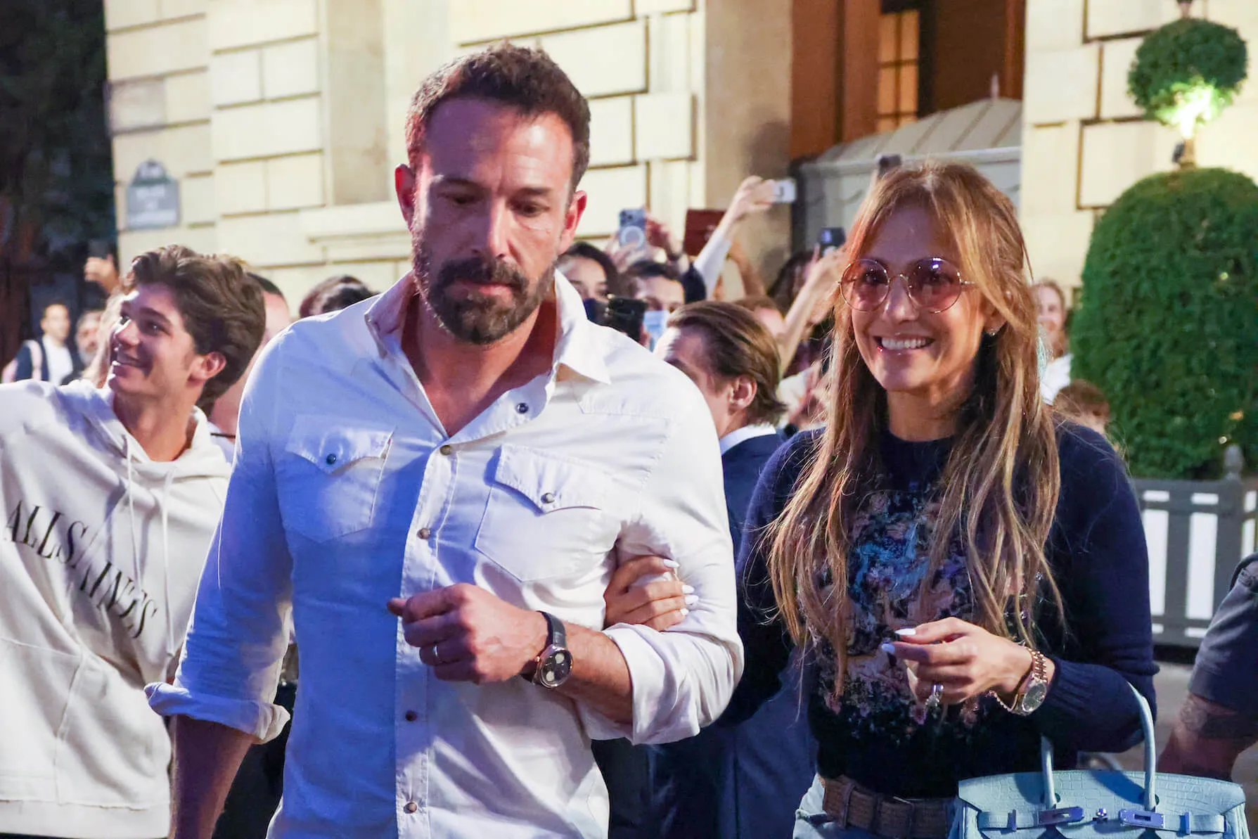 Ben Affleck arm in arm with Jennifer Lopez as they walk in Paris, France, in July 2022
