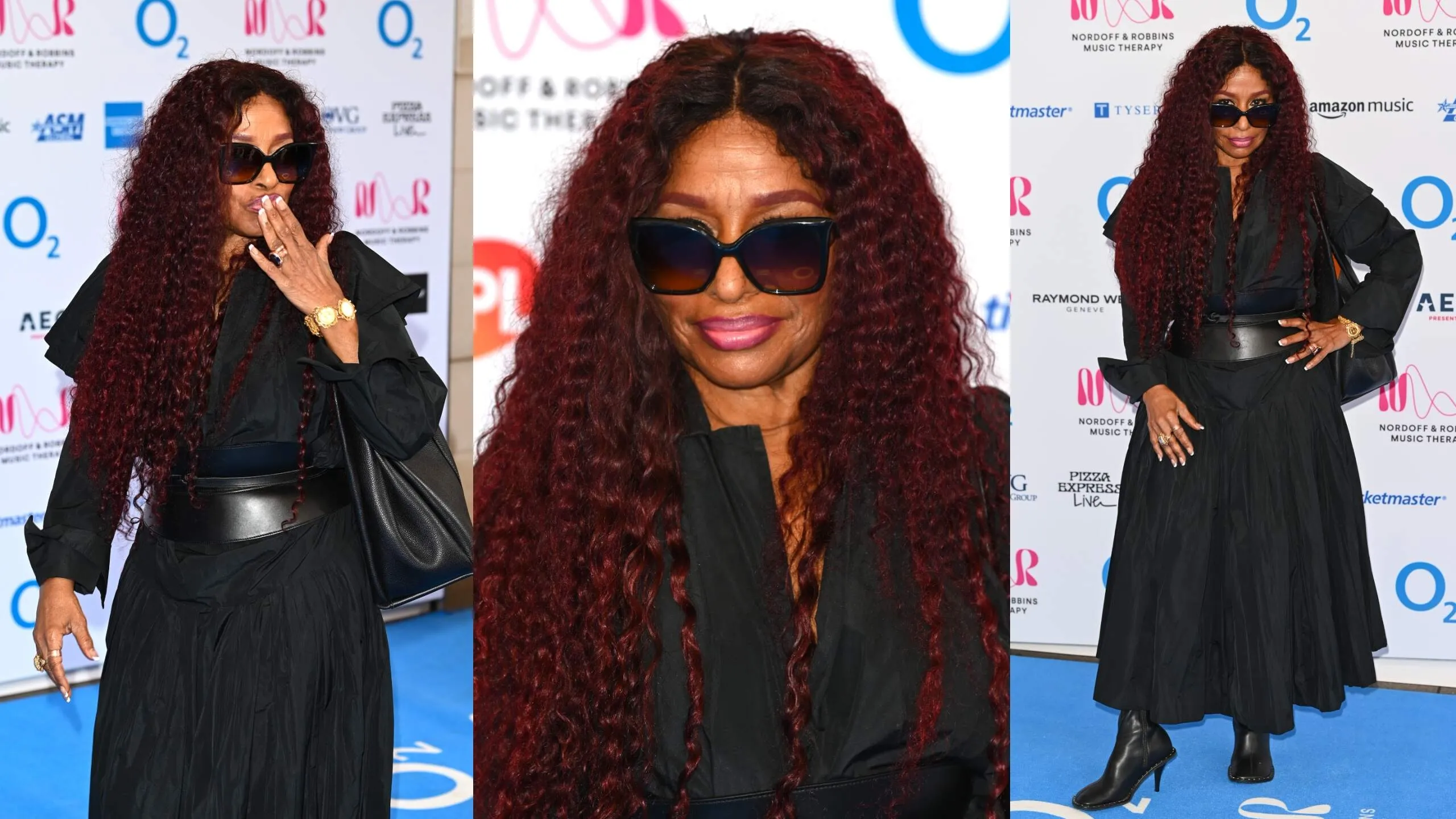 Wearing a black dress, Chaka Khan attends the Nordoff and Robbins O2 Silver Clef Awards 2024