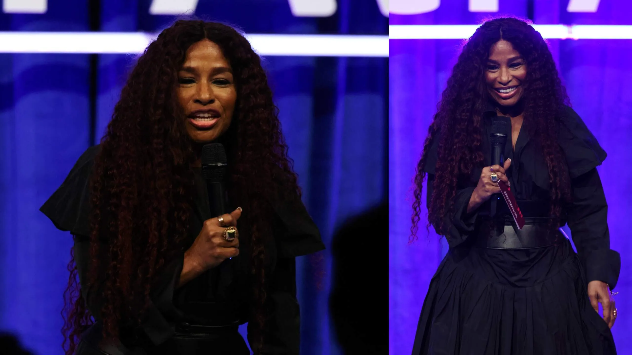 Wearing a black dress, Chaka Khan performs onstage during the Nordoff and Robbins O2 Silver Clef Awards 2024