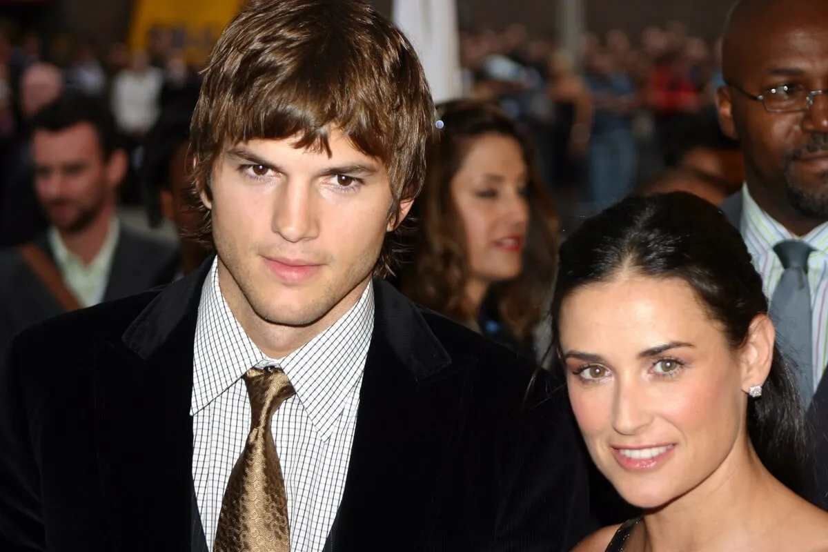 Ashton Kutcher and Demi Moore posing at the premier eof the movie 'Bobby'.