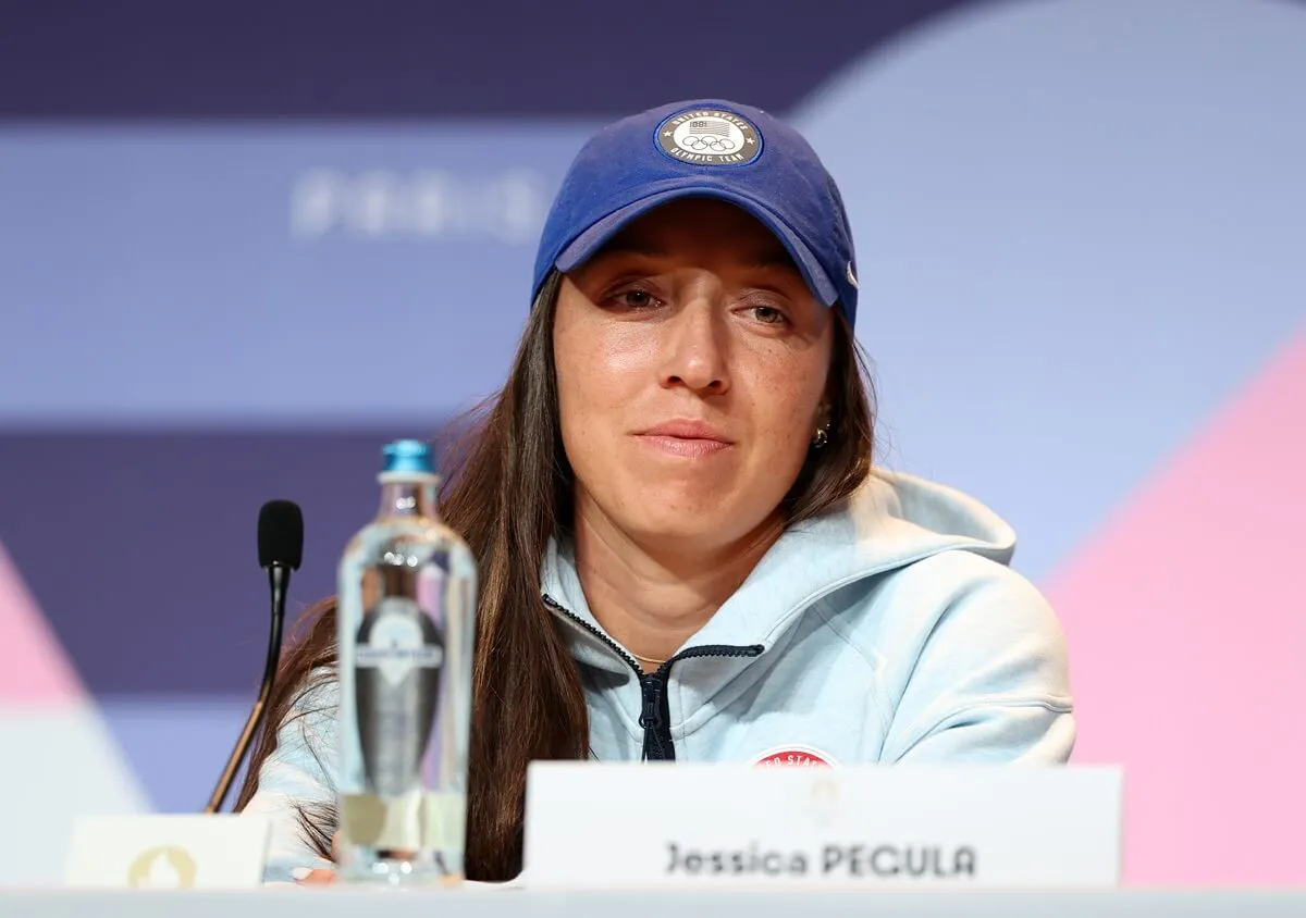 Jessica Pegula of Team United States speaks to the media during a Team United States Tennis Press Conference at Main Press Centre ahead of the Paris 2024 Olympic Games