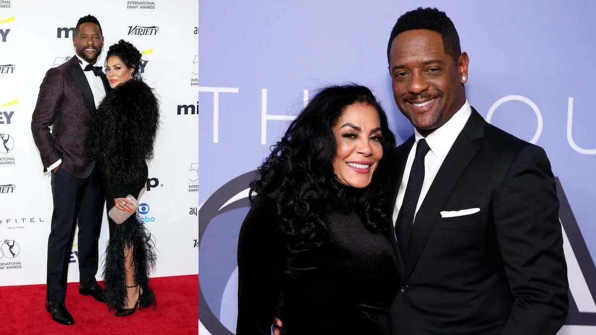 Wearing a black velvet gown and black suit respectively, Josie Hart and Blair Underwood smile at The Roundabout Gala 2023