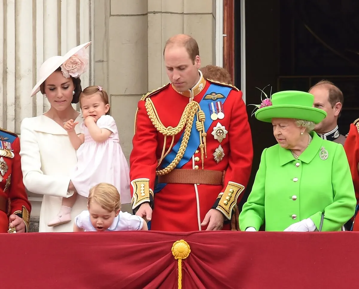 Kate Middleton, Princess Charlotte, Prince George, Prince William, and Queen Elizabeth II attend the Trooping the Colour 2016