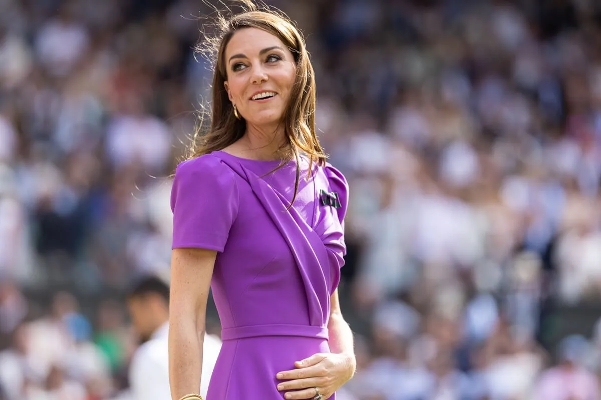 Kate Middleton during the trophy ceremony for the Men's Singles Final at The Wimbledon Lawn Tennis Championship