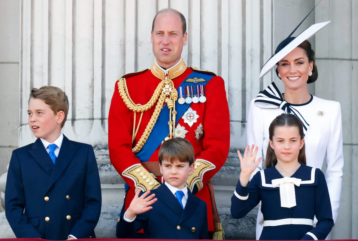 Kate Middleton, who reportedly doesn't 'worry' about Prince George, Princess Charlotte, and Prince Louis' behavior in public, stands with the Wales family