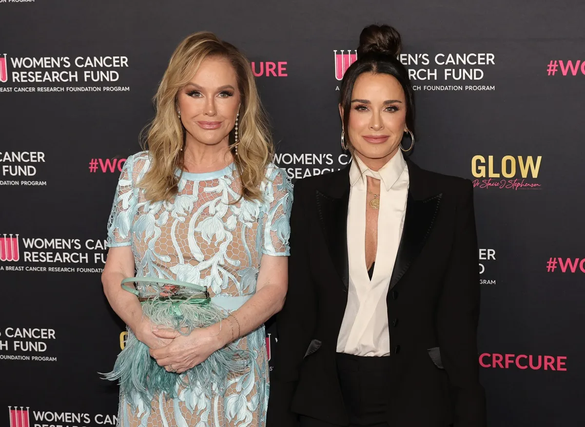 Kathy Hilton (L) and Kyle Richards arrive at "An Unforgettable Evening" Benefiting The Woman's Cancer Research Fund at Beverly Wilshire, A Four Seasons Hotel on April 10, 2024 in Beverly Hills, California.