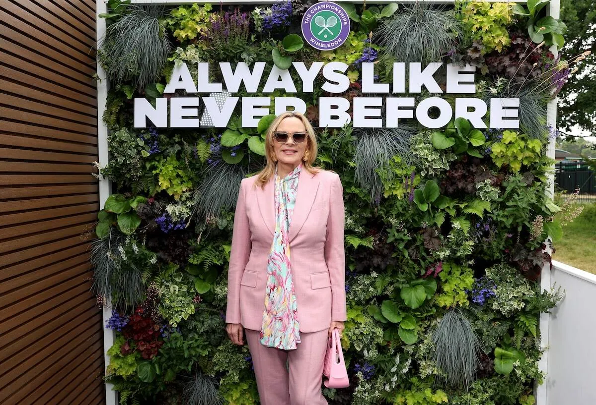 Wearing a pink suit, Kim Cattrall attends The Championships, Wimbledon 2024