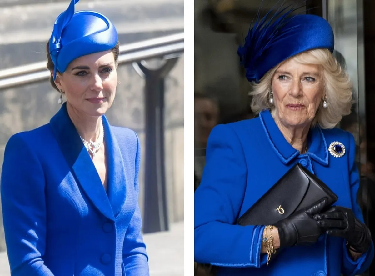 (L) Kate Middleton attends nationasl service of thanksgiving in Scotland, (R) Queen Camilla attends a Commonwealth Day service at Westminster Abbey