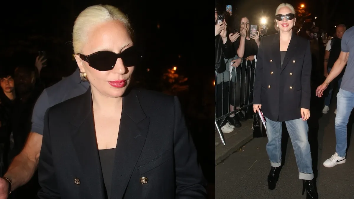 Wearing a black blazer and jeans, Lady Gaga signs autographs for fans in Paris