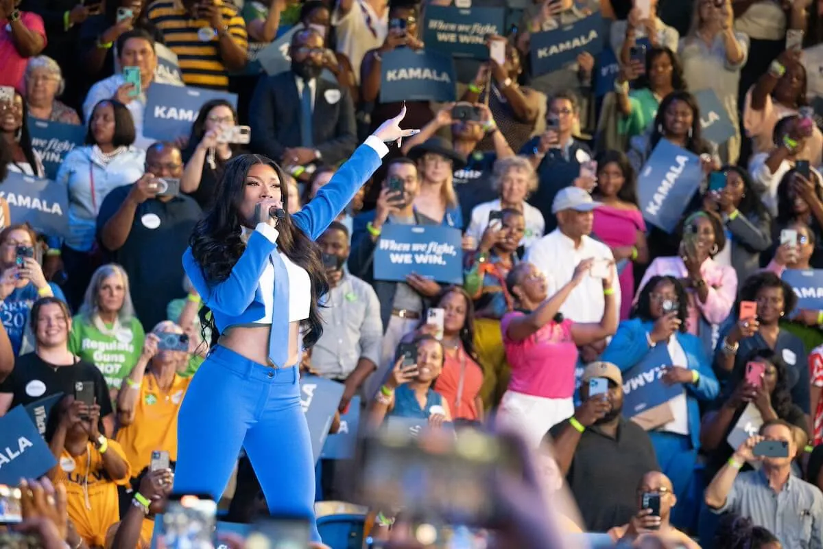 Megan Thee Stallion performs at a rally for Kamala Harris