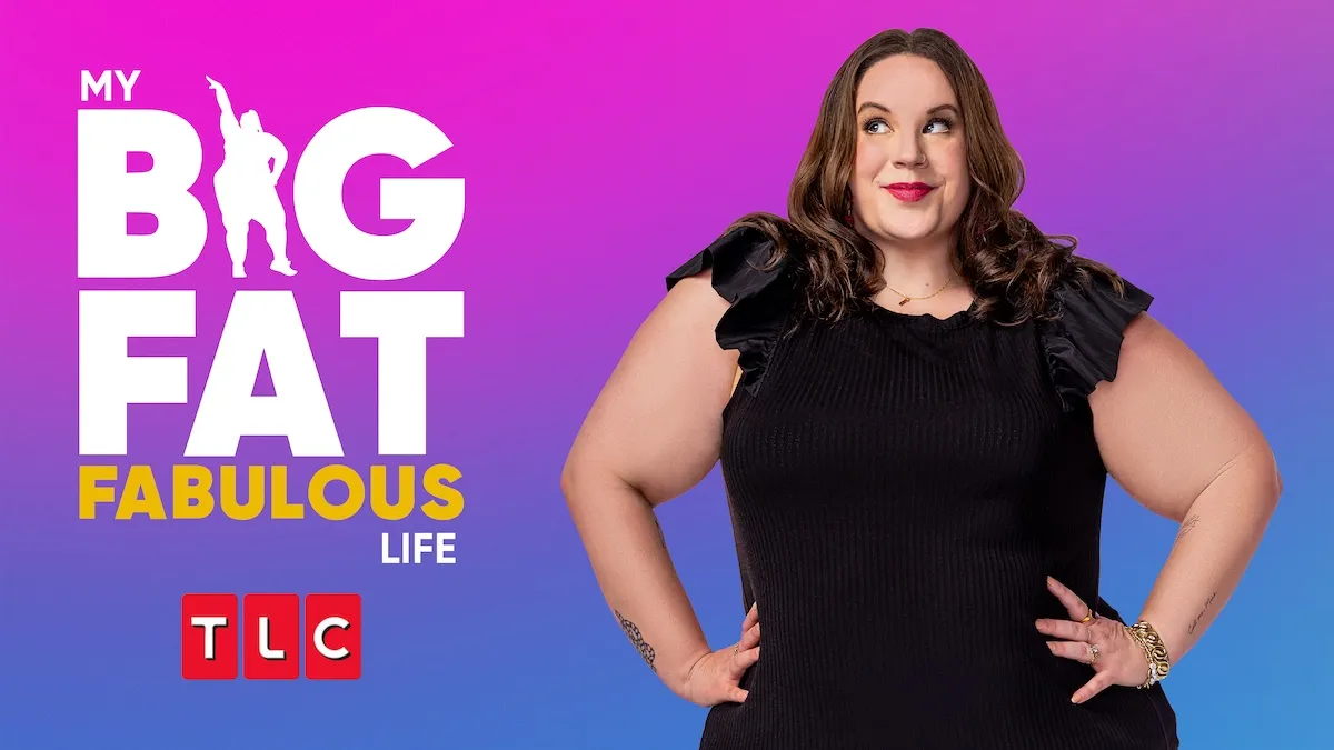 'My Big Fat Fabulous Life' key art with Whitney Way Thore in a black dress