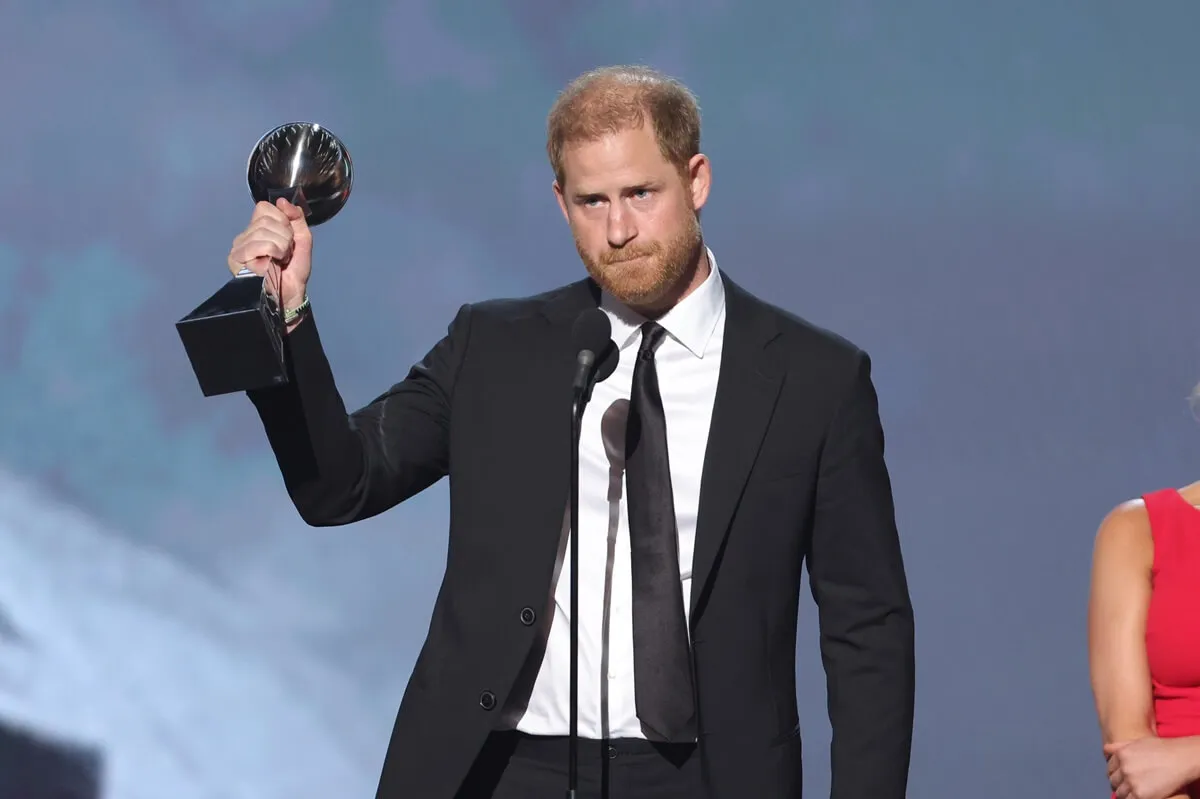 Prince Harry onstage accepting the Pat Tilman Award for Service at the ESPYS