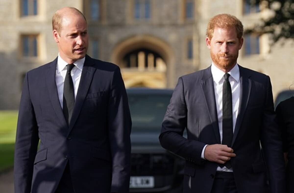 Prince William and Prince Harry arrive to meet members of the public on the Long Walk at Windsor Castle