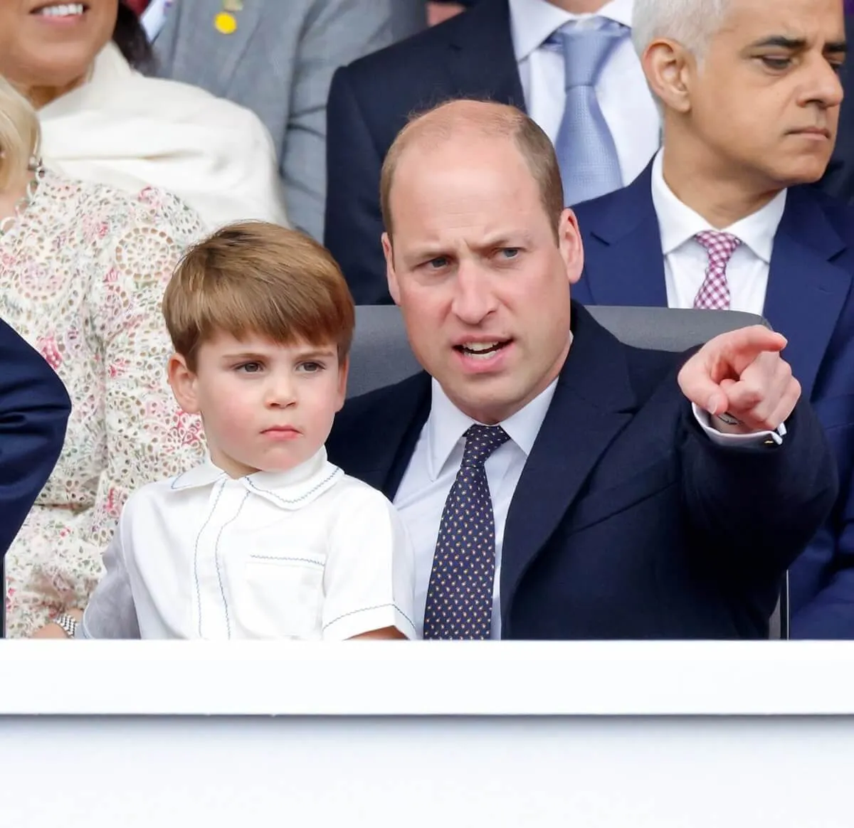 Prince William and Prince Louis attend the Platinum Pageant on The Mall in London