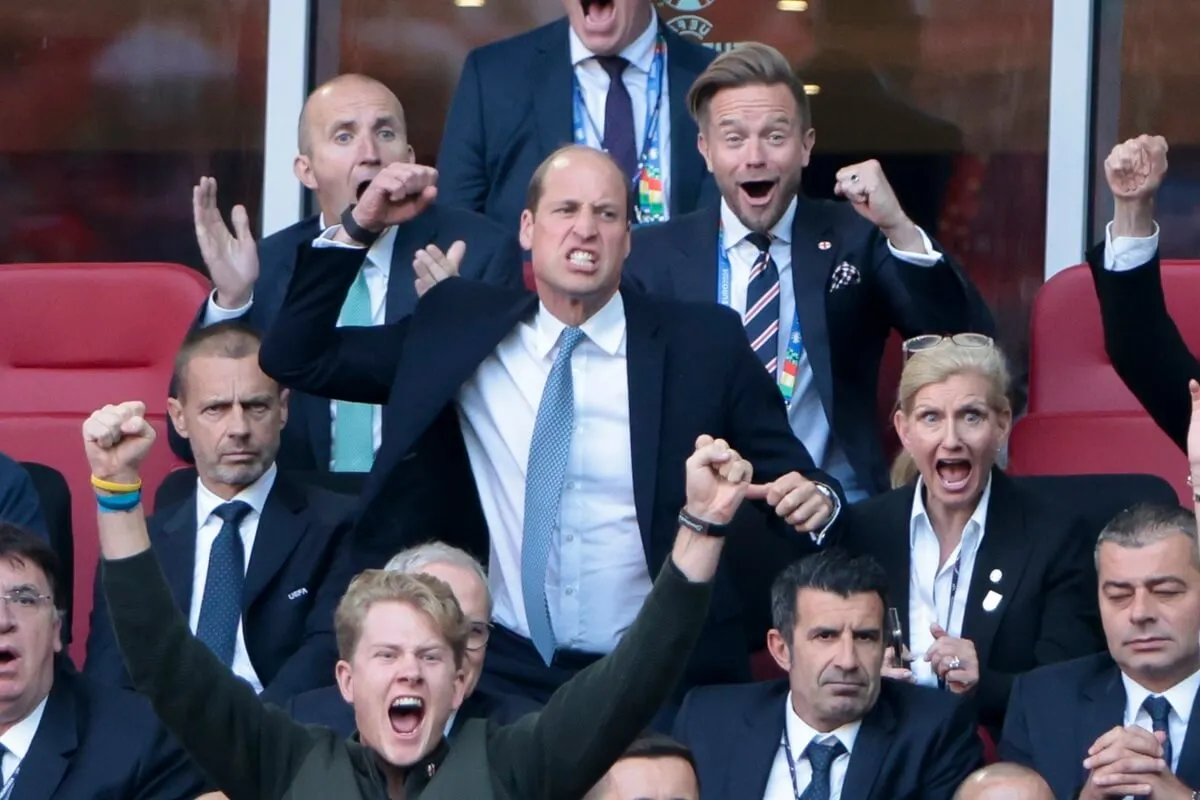 Prince William celebrates the goal of Bukayo Saka of England during the UEFA EURO 2024 quarter-final match