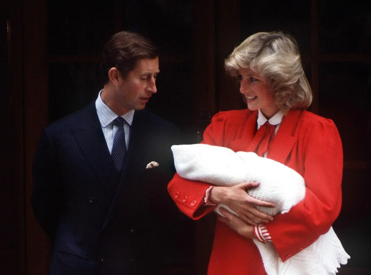 Princess Diana and then-Prince Charles leaving St. Mary's Hospital with their newborn son Prince Harry