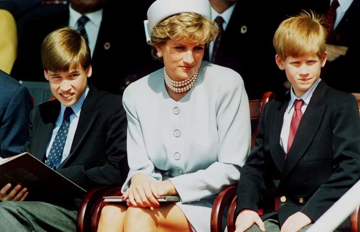 Princess Diana attends a Remembrance service with Prince William and Prince Harry