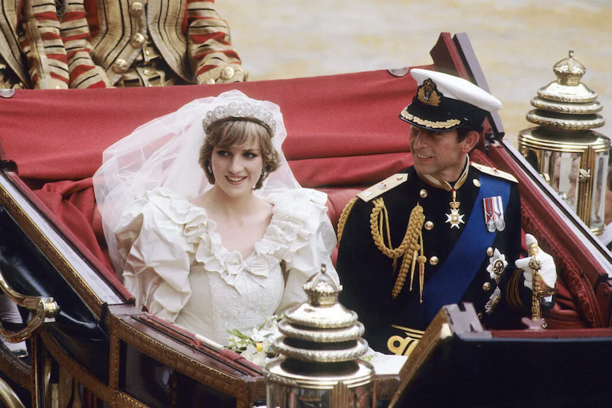 Princess Diana, who stopped talking to her mother after her royal wedding, with King Charles III on their wedding day in a carriage.