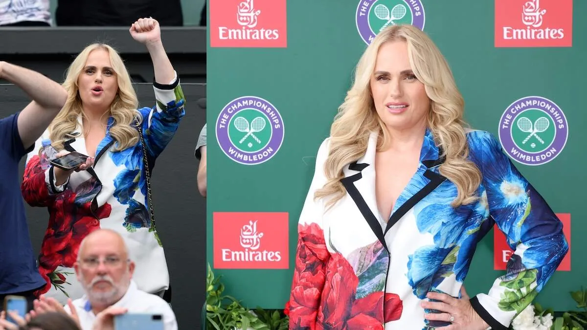 Actor Rebel Wilson cheers during day two of the Wimbledon Tennis Championships