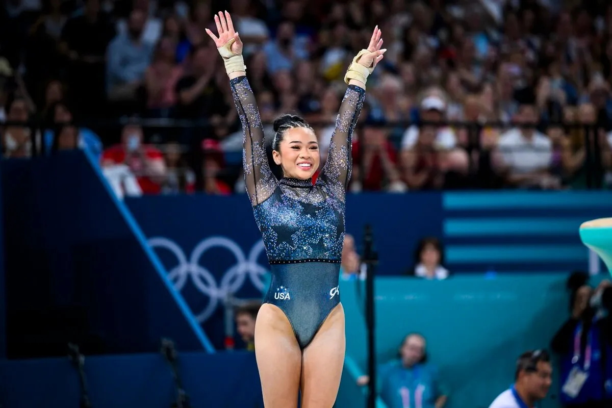 Sunisa "Suni" Lee of Team USA reacts after her exercise on the vault during the Olympic Games Paris 2024