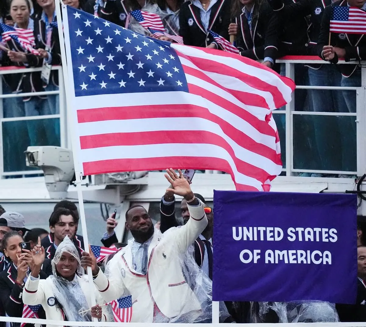 Team United States of America and flagbearers Coco Gauff and Lebron James during the opening ceremony of the Paris 2024 Olympic Games