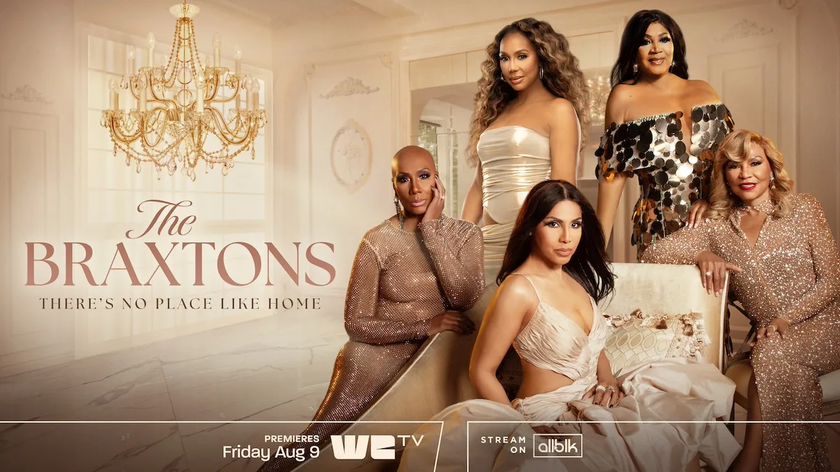 Key art for 'The Braxtons' showing family dressed in gold