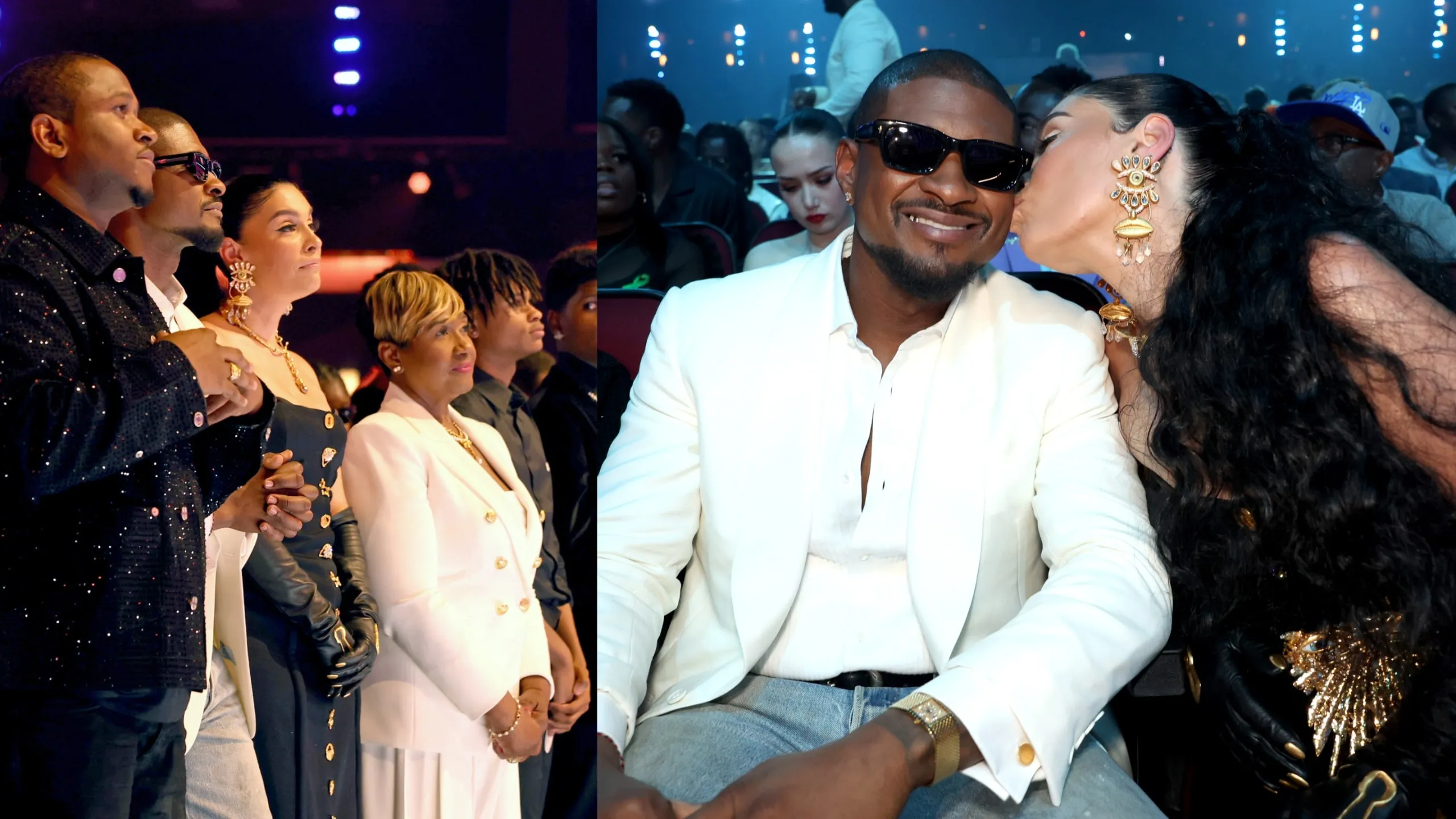 The Usher family, including wife Jennifer, stand front row at the BET Awards