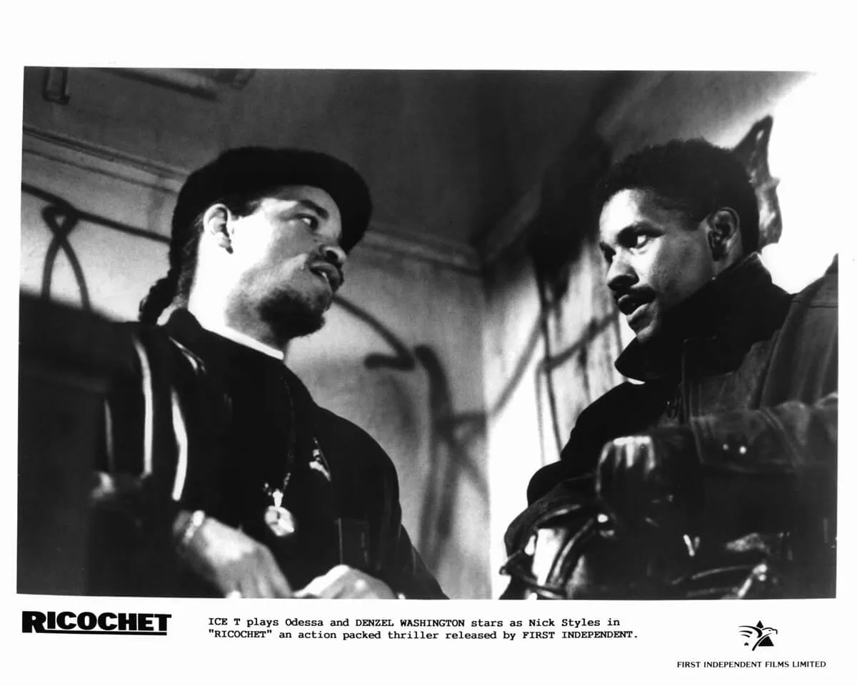 Ice-T and Denzel Washington in a scene from the movie 'Ricochet'.