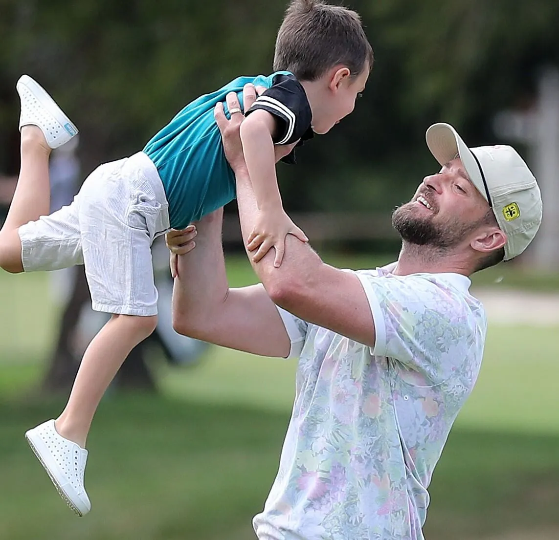 "I can't stop this feeling!" Star Justin Timberlake holds his son, Silas