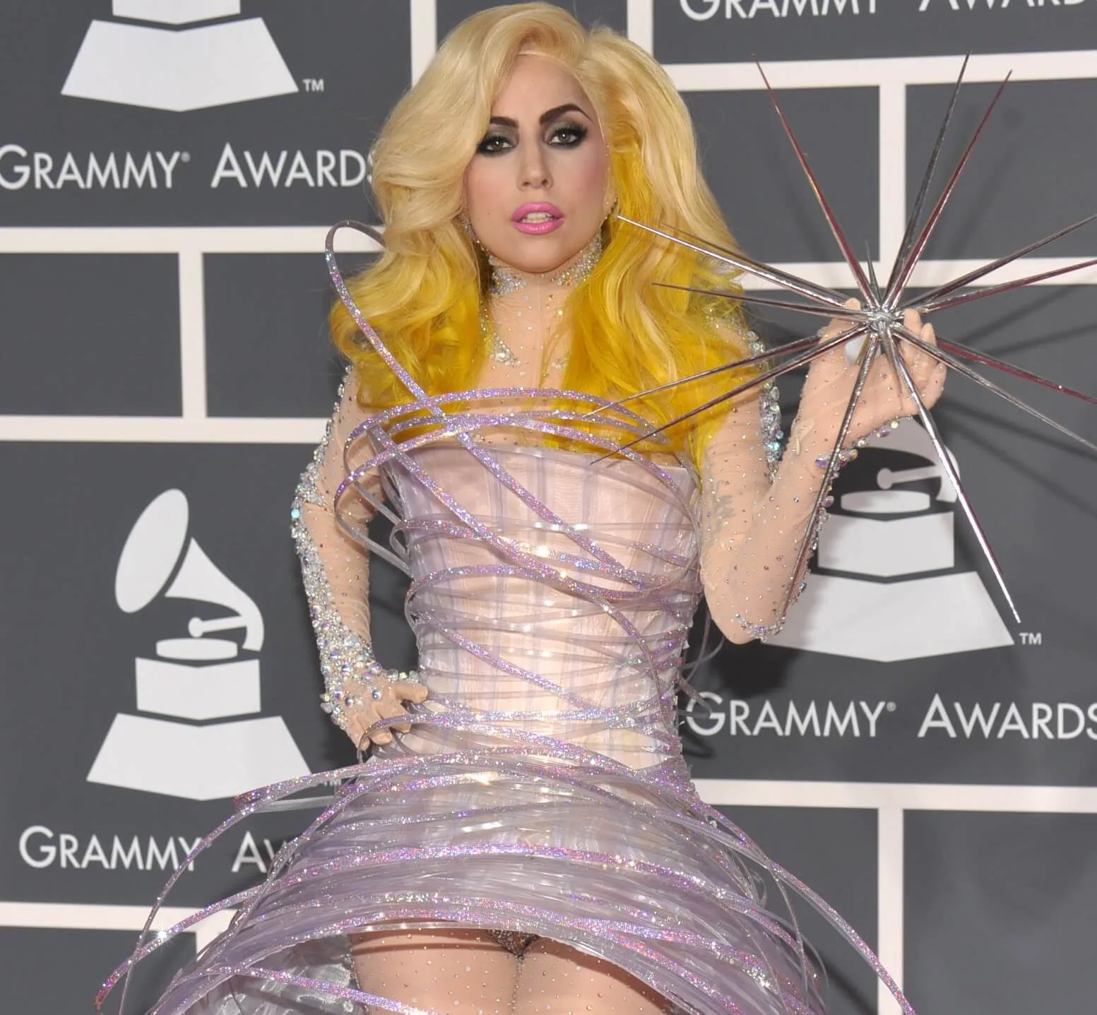 'Artpop' star Lady Gaga in a silver dress