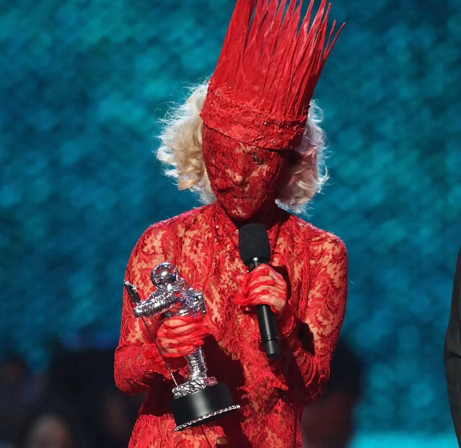"Bad Romance" singer Lady Gaga wearing a red mask
