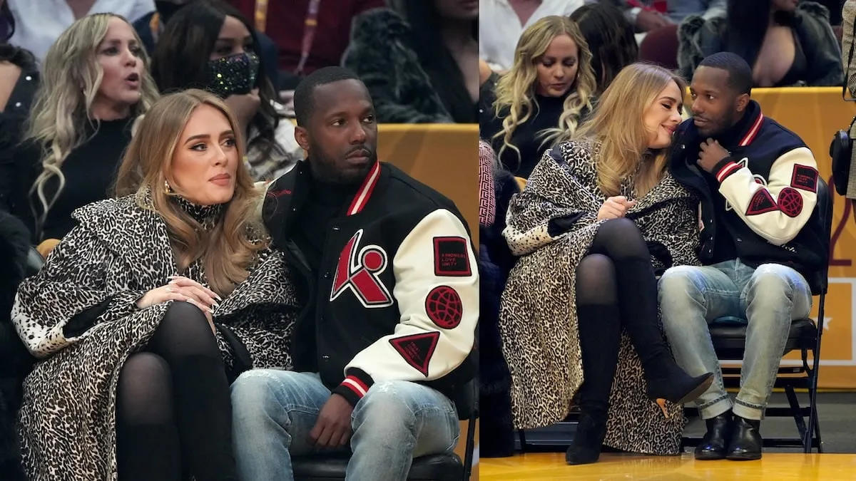 Singer Adele and Rich Paul cuddle front row at the 2022 NBA All-Star Game