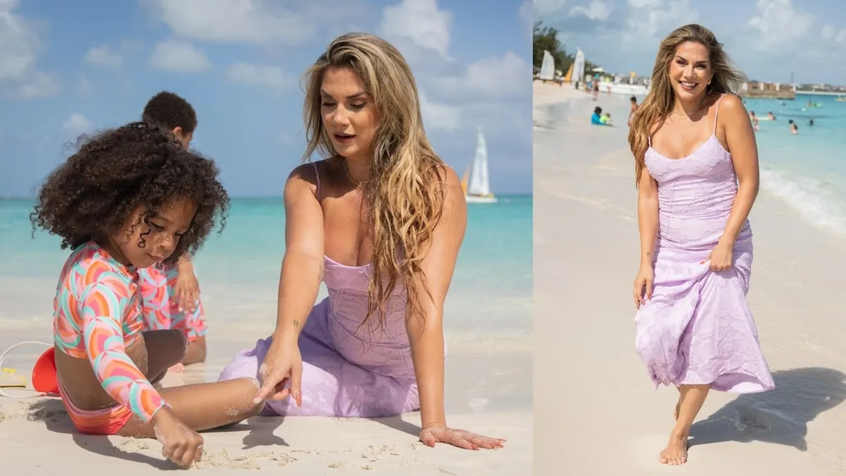 Dancer, author, and television personality Allison Holker enjoys the beach in Turks & Caicos with two of her children