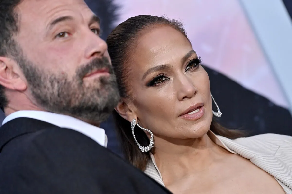 Ben Affleck posing alongside Jennifer Lopez at the Los Angeles Premiere of Netflix's "The Mother".