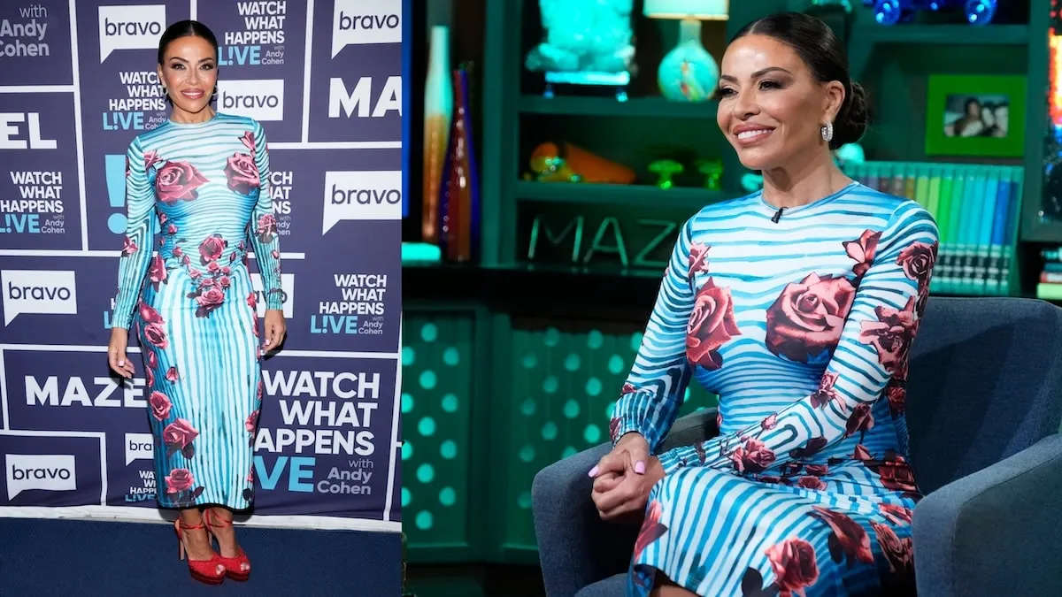 The Real Housewives of New Jersey's Dolores Catania smiles in a blue dress on Bravo's Watch What Happens Live