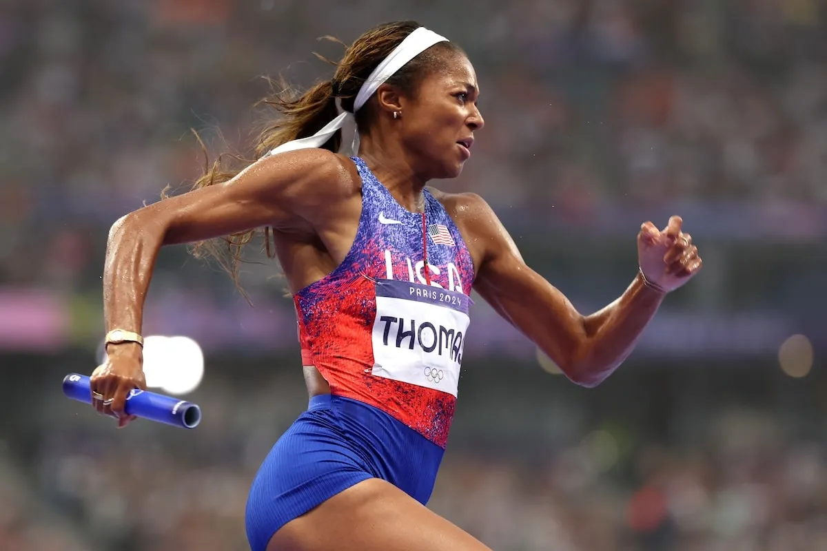 Olympic sprinter Gabrielle Thomas runs as fast as she can in the Women's 4x100m Relay Final