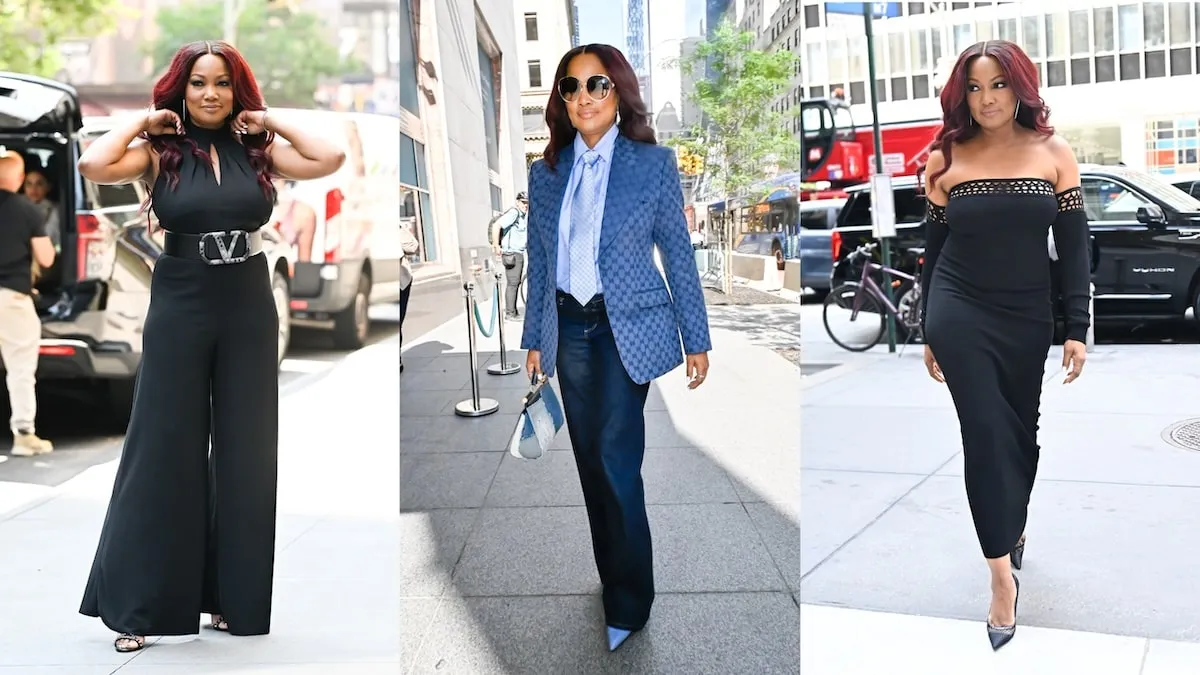 Wearing three different outfits, Garcelle Beauvais poses for photos in Midtown NYC