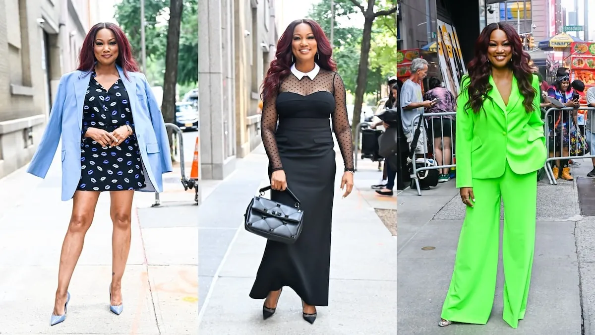 Wearing three different outfits, Garcelle Beauvais poses for photos in Midtown NYC