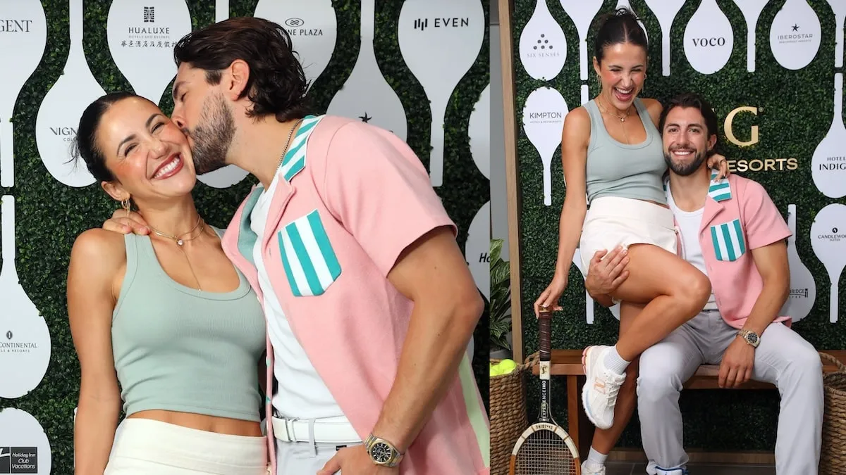 Reality star Jason Tartick kisses influencer Kat Stickler on the cheek at the U.S. Open