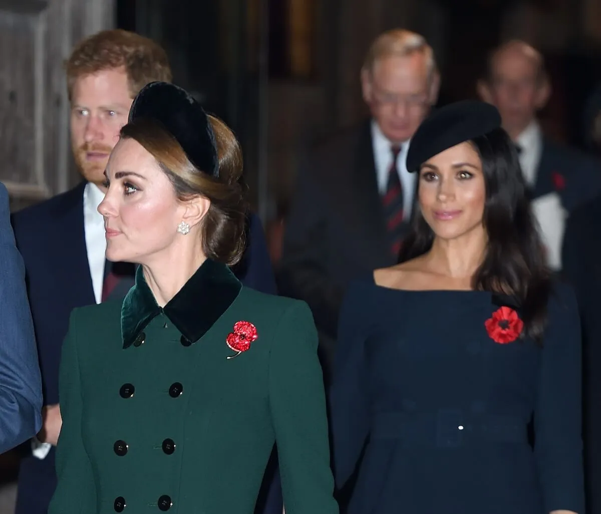 Kate Middleton, Meghan Markle, and Prince Harry leave the Centenary Of The Armistice Service at Westminster Abbey