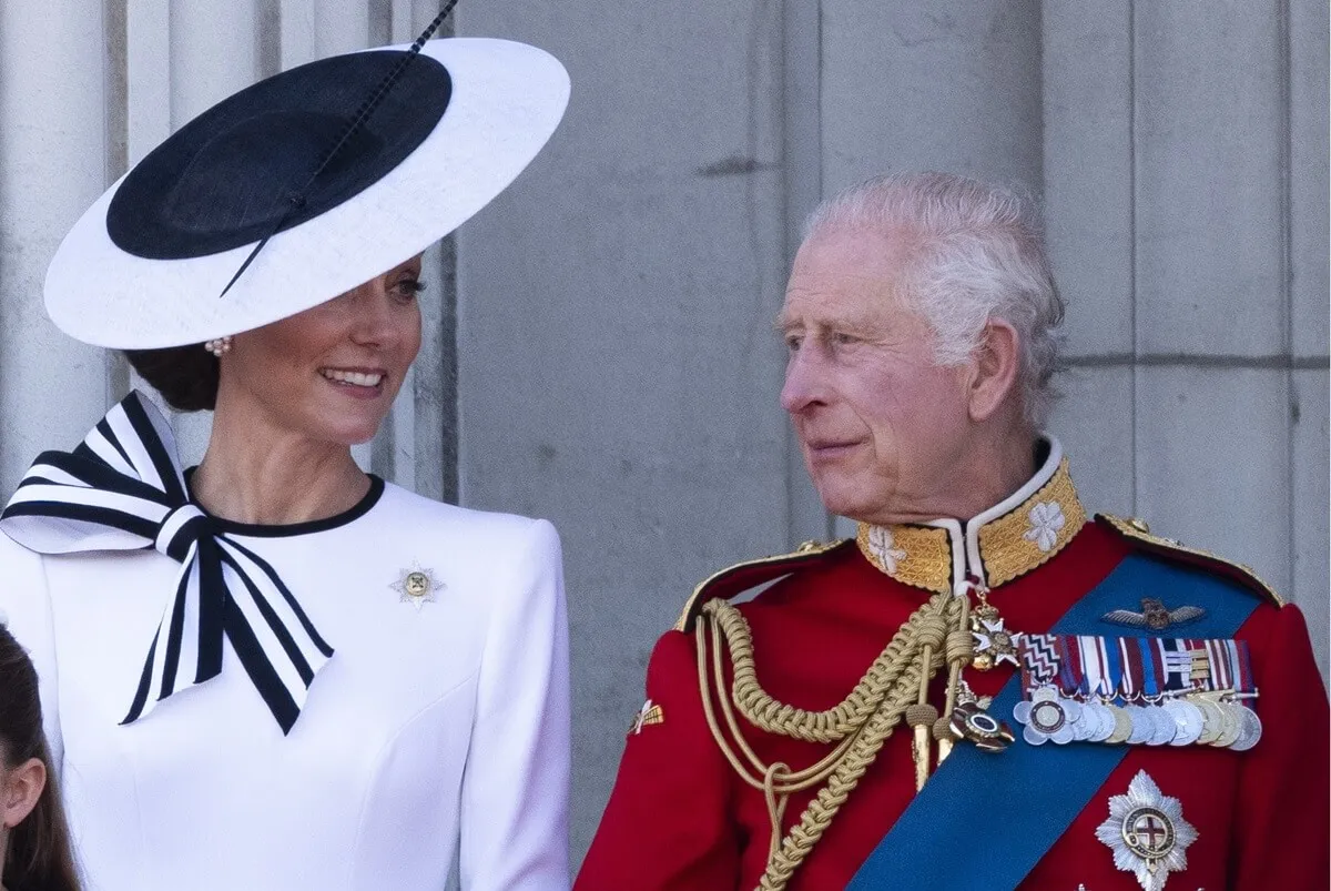 Kate Middleton and King Charles III on the balcony of Buckingham Palace during Trooping the Colour